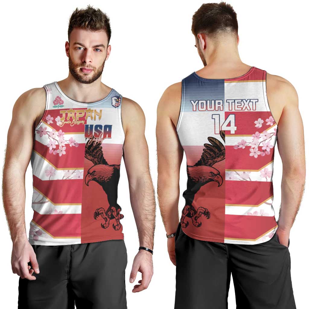 USA and Japan Rugby Custom Men Tank Top Eagles Brave Blossoms Together Pacific - Polynesian Pride