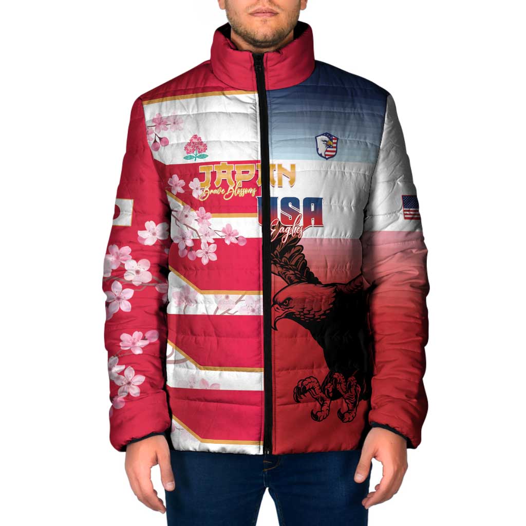 USA and Japan Rugby Custom Padded Jacket Eagles Brave Blossoms Together Pacific - Polynesian Pride