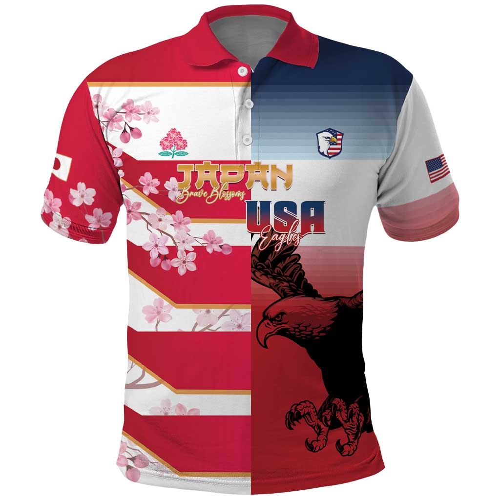 USA and Japan Rugby Custom Polo Shirt Eagles Brave Blossoms Together Pacific - Polynesian Pride