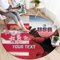USA and Japan Rugby Custom Round Carpet Eagles Brave Blossoms Together Pacific - Polynesian Pride
