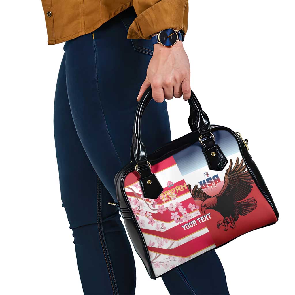 USA and Japan Rugby Custom Shoulder Handbag Eagles Brave Blossoms Together Pacific - Polynesian Pride