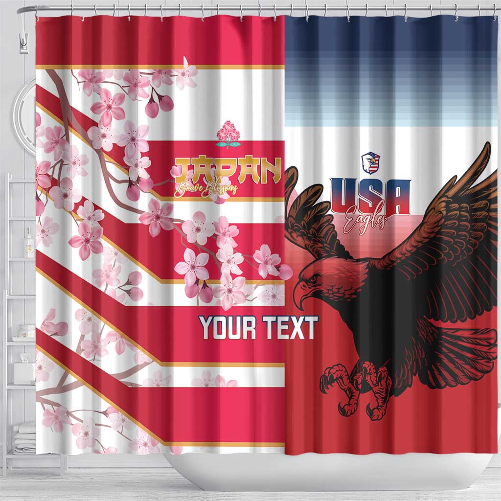 USA and Japan Rugby Custom Shower Curtain Eagles Brave Blossoms Together Pacific - Polynesian Pride