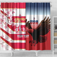USA and Japan Rugby Custom Shower Curtain Eagles Brave Blossoms Together Pacific - Polynesian Pride