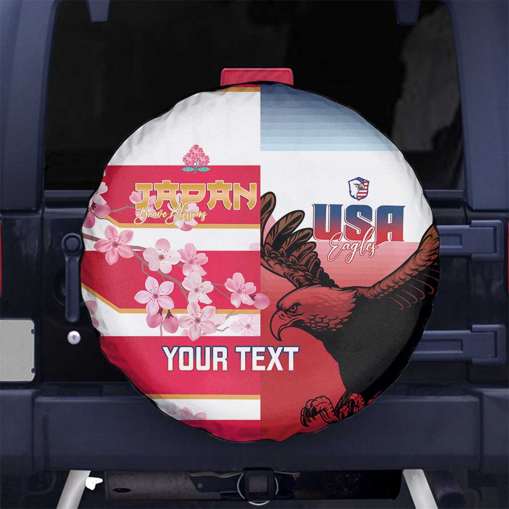 USA and Japan Rugby Custom Spare Tire Cover Eagles Brave Blossoms Together Pacific - Polynesian Pride