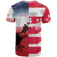 USA and Japan Rugby Custom T Shirt Eagles Brave Blossoms Together Pacific - Polynesian Pride