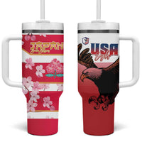 USA and Japan Rugby Tumbler With Handle Eagles Brave Blossoms Together Pacific - Polynesian Pride