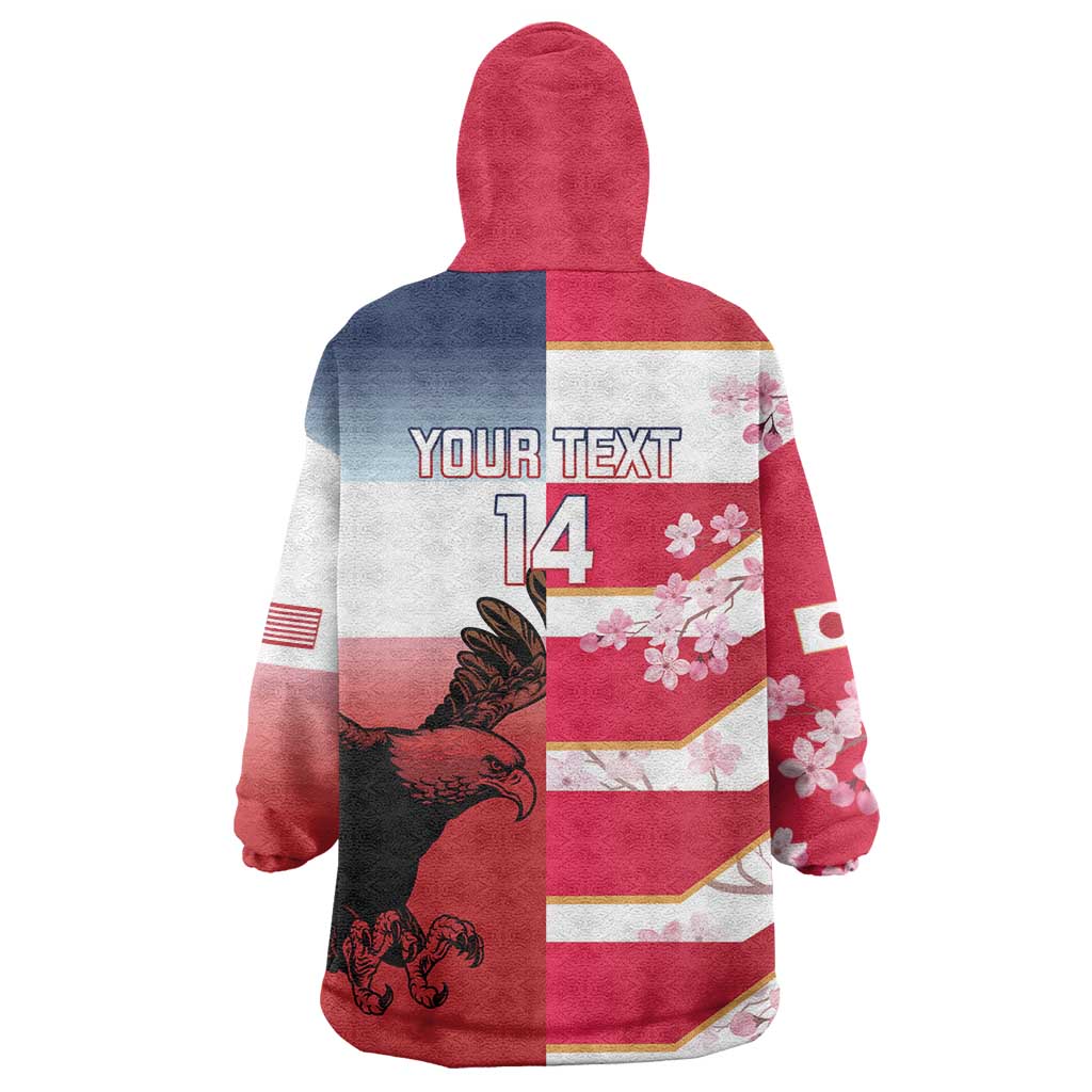 USA and Japan Rugby Custom Wearable Blanket Hoodie Eagles Brave Blossoms Together Pacific - Polynesian Pride