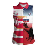 USA and Japan Rugby Custom Women Sleeveless Polo Shirt Eagles Brave Blossoms Together Pacific LT14 Female Red - Polynesian Pride