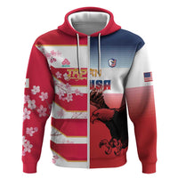 USA and Japan Rugby Custom Zip Hoodie Eagles Brave Blossoms Together Pacific LT14 Zip Hoodie Red - Polynesian Pride