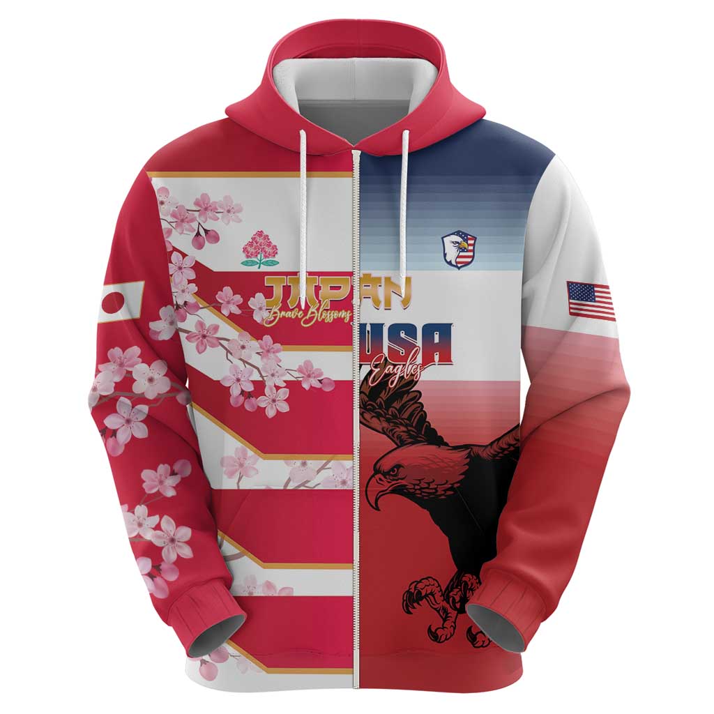 USA and Japan Rugby Custom Zip Hoodie Eagles Brave Blossoms Together Pacific LT14 - Polynesian Pride