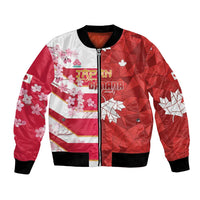 Canada and Japan Rugby Custom Bomber Jacket Canucks Brave Blossoms Together Pacific LT14 Unisex Red - Polynesian Pride
