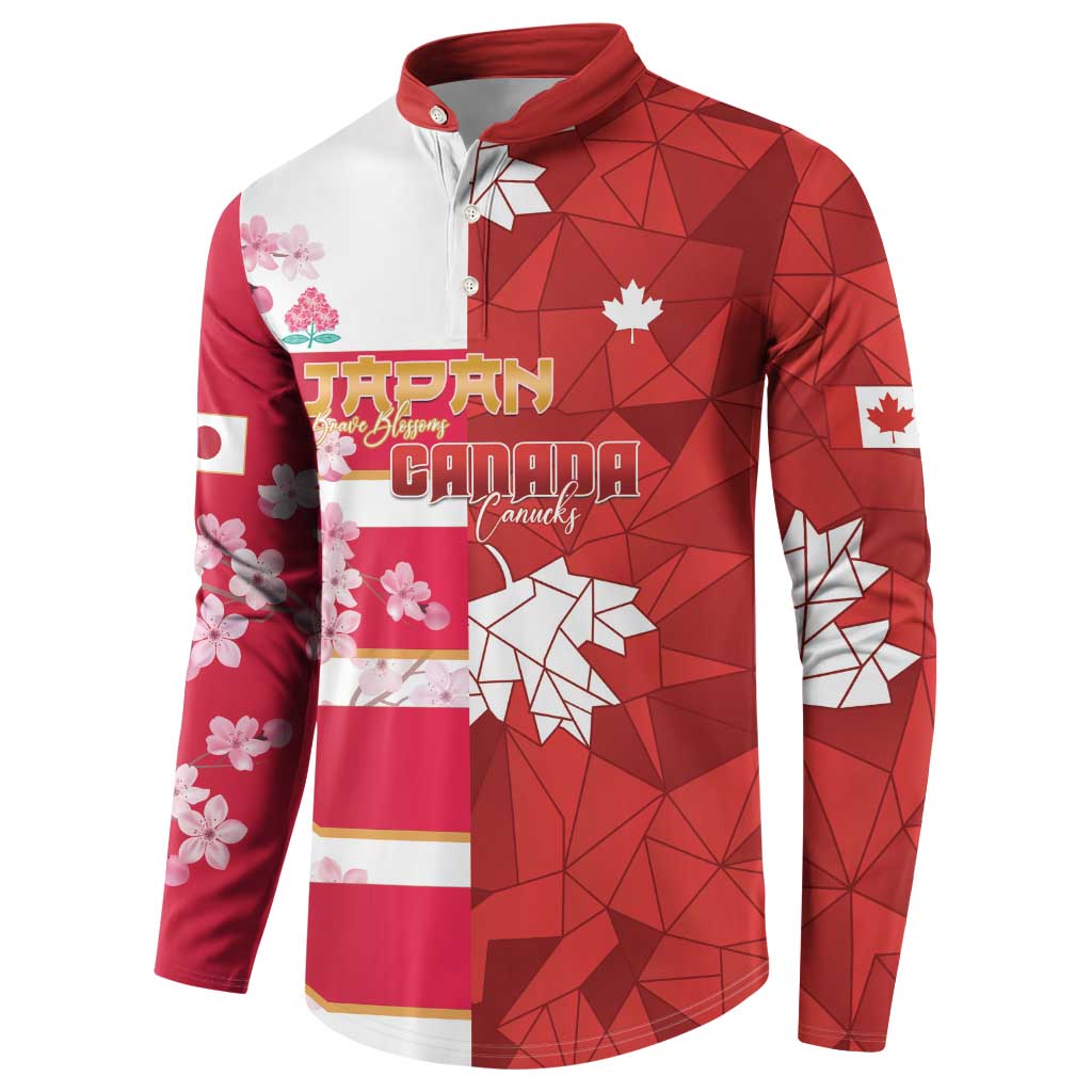 Canada and Japan Rugby Custom Button Sweatshirt Canucks Brave Blossoms Together Pacific - Polynesian Pride