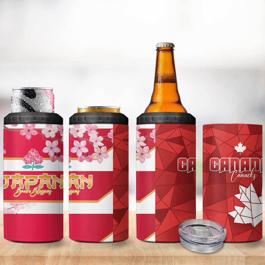 Canada and Japan Rugby 4 in 1 Can Cooler Tumbler Canucks Brave Blossoms Together Pacific - Polynesian Pride