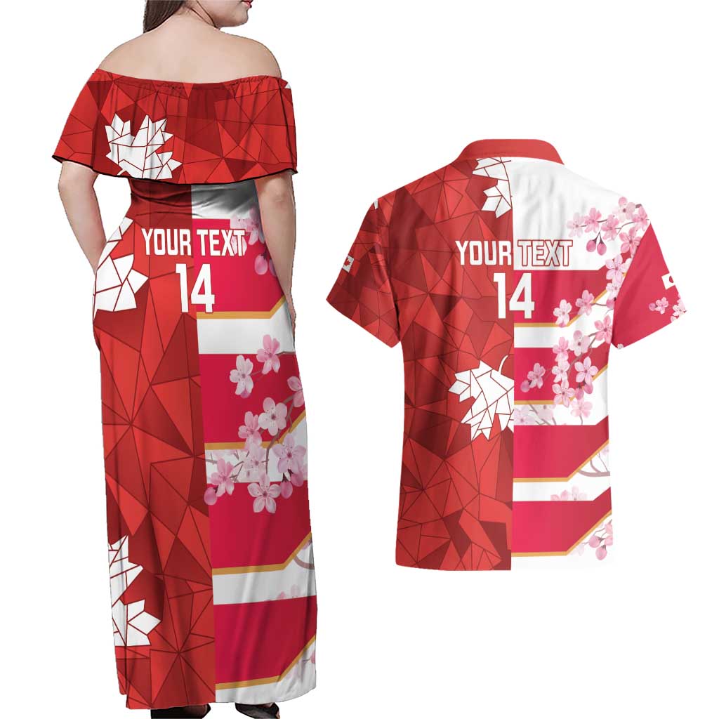 Canada and Japan Rugby Custom Couples Matching Off Shoulder Maxi Dress and Hawaiian Shirt Canucks Brave Blossoms Together Pacific - Polynesian Pride