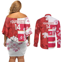 Canada and Japan Rugby Custom Couples Matching Off Shoulder Short Dress and Long Sleeve Button Shirt Canucks Brave Blossoms Together Pacific LT14 - Polynesian Pride