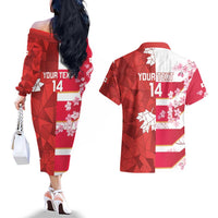 Canada and Japan Rugby Custom Couples Matching Off The Shoulder Long Sleeve Dress and Hawaiian Shirt Canucks Brave Blossoms Together Pacific - Polynesian Pride