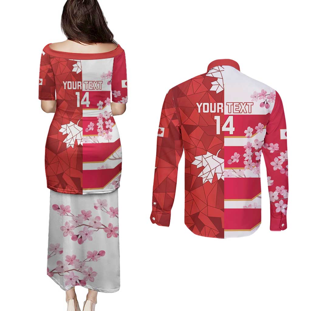 Canada and Japan Rugby Custom Couples Matching Puletasi and Long Sleeve Button Shirt Canucks Brave Blossoms Together Pacific - Polynesian Pride