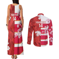 Canada and Japan Rugby Custom Couples Matching Tank Maxi Dress and Long Sleeve Button Shirt Canucks Brave Blossoms Together Pacific - Polynesian Pride