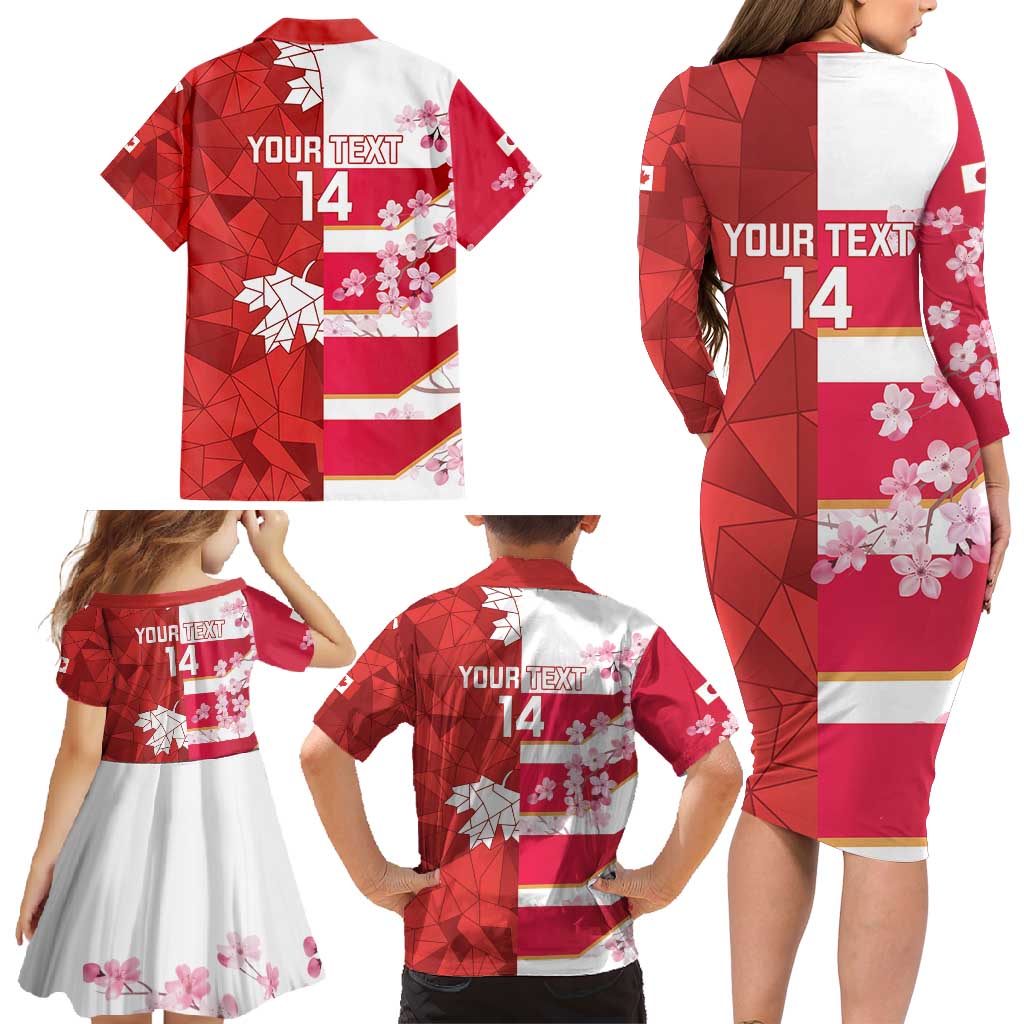 Canada and Japan Rugby Custom Family Matching Long Sleeve Bodycon Dress and Hawaiian Shirt Canucks Brave Blossoms Together Pacific - Polynesian Pride