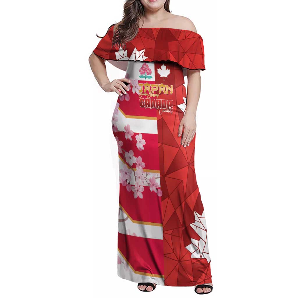 Canada and Japan Rugby Custom Family Matching Off Shoulder Maxi Dress and Hawaiian Shirt Canucks Brave Blossoms Together Pacific - Polynesian Pride