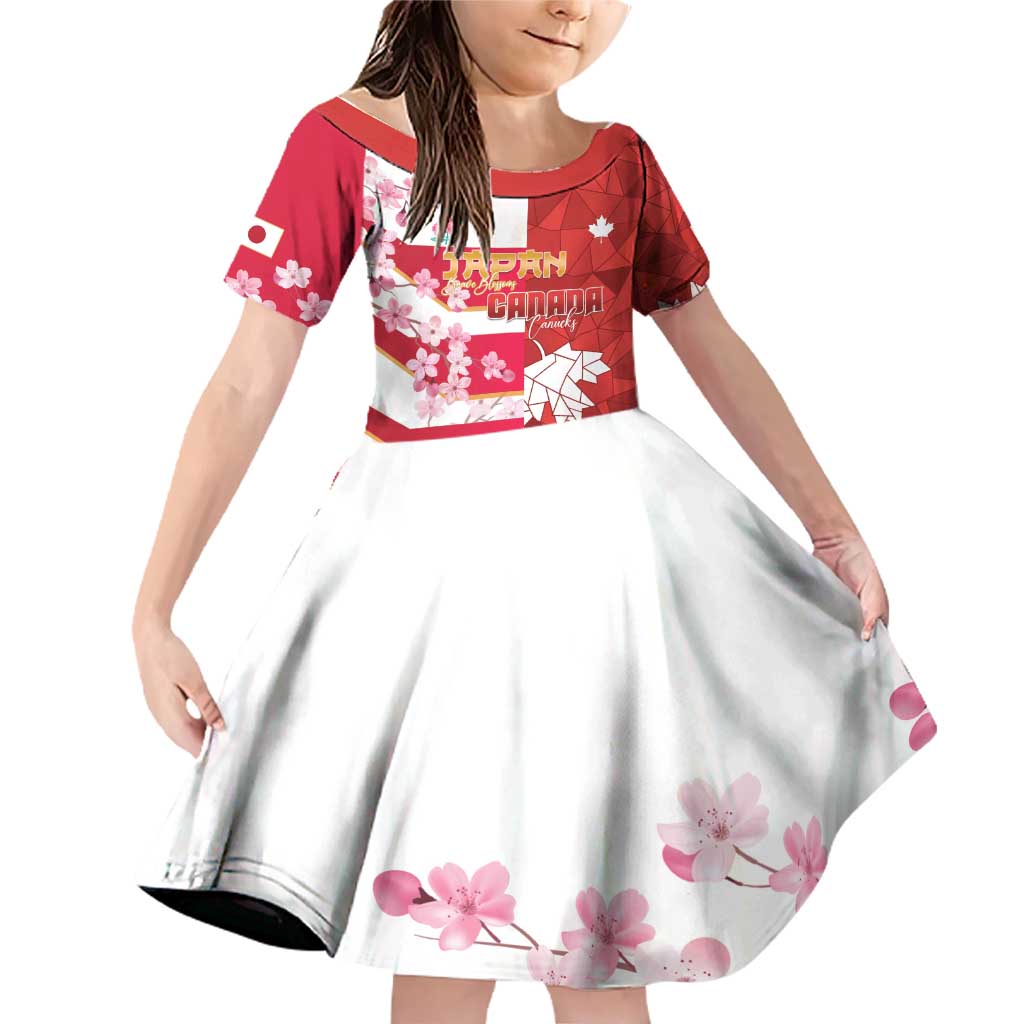 Canada and Japan Rugby Custom Family Matching Off Shoulder Short Dress and Hawaiian Shirt Canucks Brave Blossoms Together Pacific - Polynesian Pride