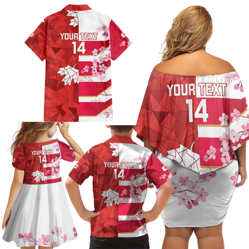 Canada and Japan Rugby Custom Family Matching Off Shoulder Short Dress and Hawaiian Shirt Canucks Brave Blossoms Together Pacific - Polynesian Pride