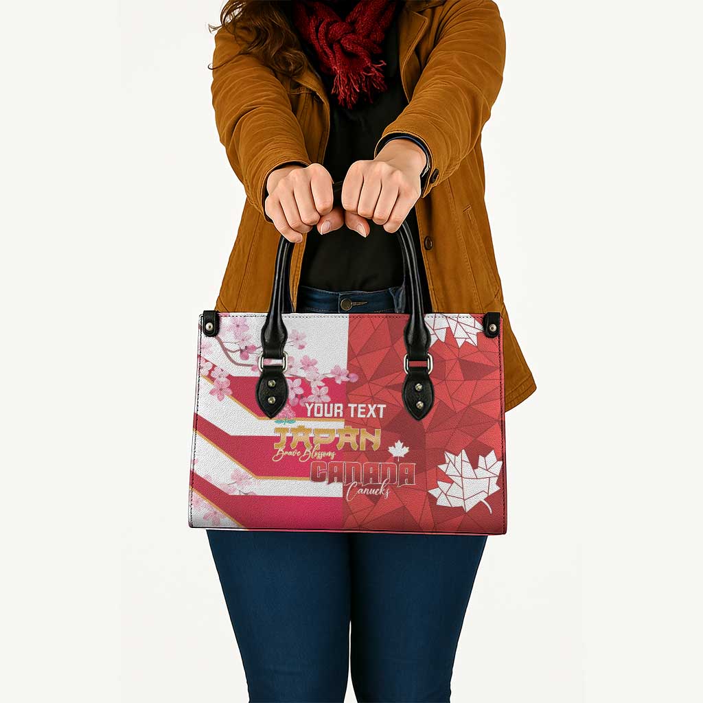 Canada and Japan Rugby Custom Leather Bag Canucks Brave Blossoms Together Pacific - Polynesian Pride