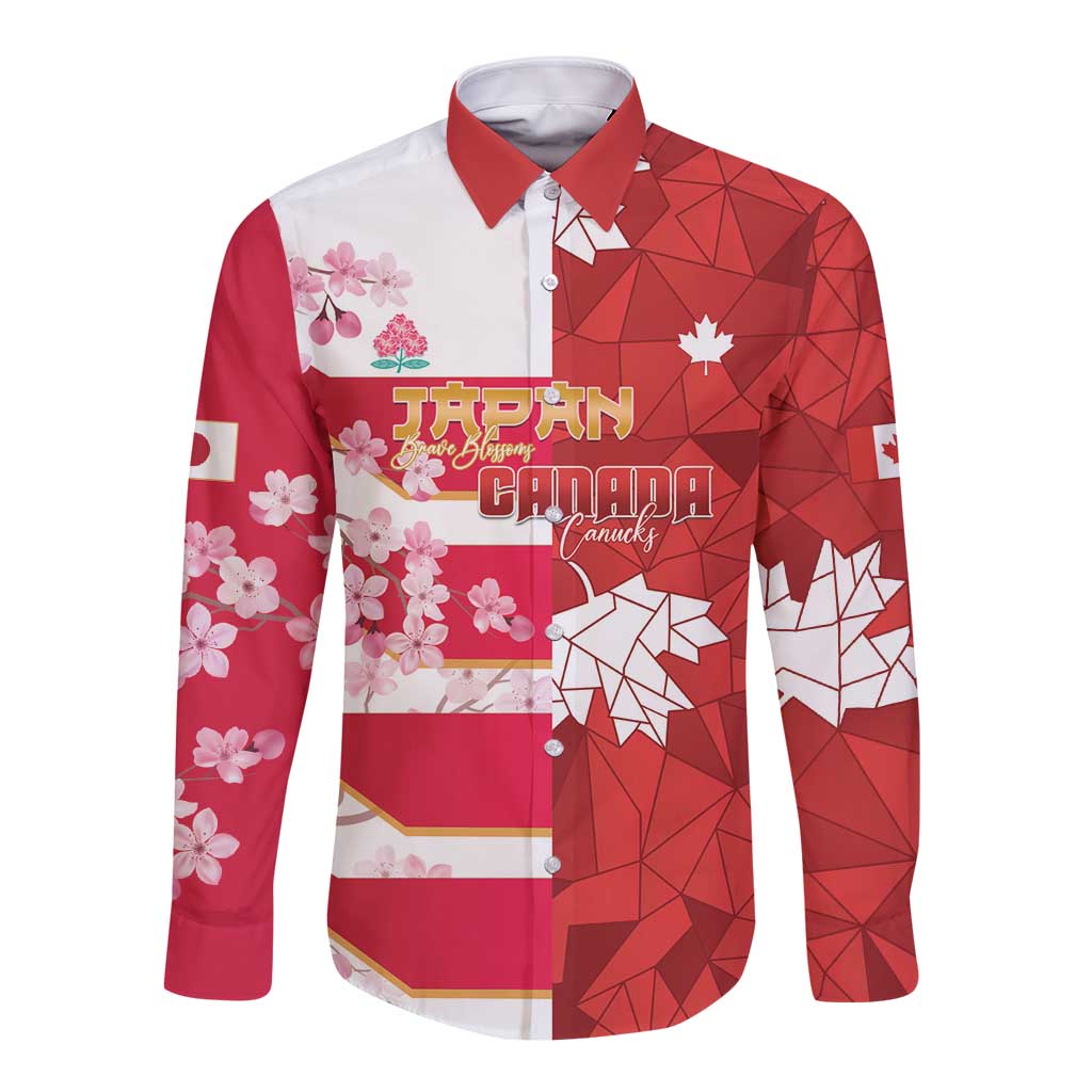 Canada and Japan Rugby Custom Long Sleeve Button Shirt Canucks Brave Blossoms Together Pacific - Polynesian Pride