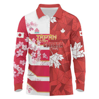 Canada and Japan Rugby Custom Long Sleeve Polo Shirt Canucks Brave Blossoms Together Pacific LT14 Red - Polynesian Pride