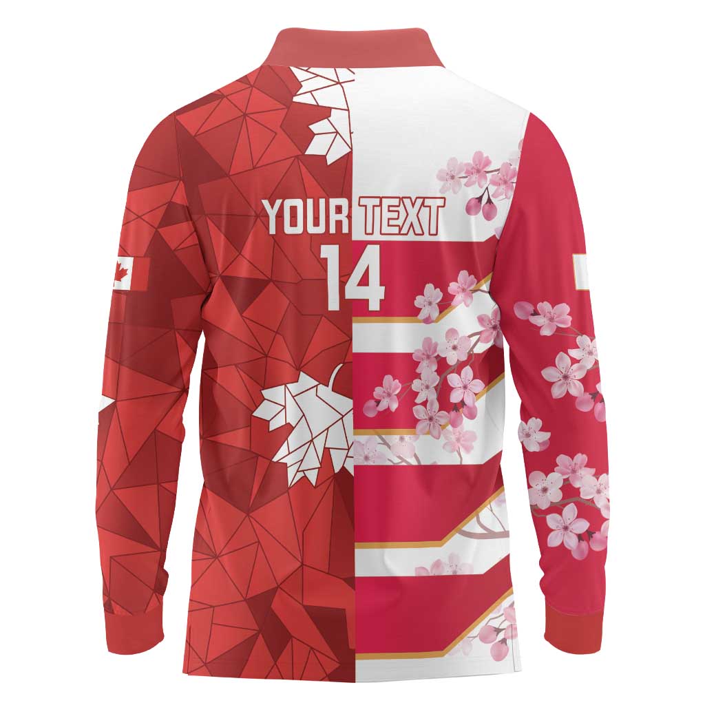 Canada and Japan Rugby Custom Long Sleeve Polo Shirt Canucks Brave Blossoms Together Pacific LT14 - Polynesian Pride