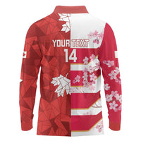 Canada and Japan Rugby Custom Long Sleeve Polo Shirt Canucks Brave Blossoms Together Pacific LT14 - Polynesian Pride