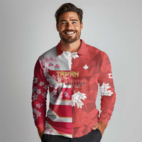 Canada and Japan Rugby Custom Long Sleeve Polo Shirt Canucks Brave Blossoms Together Pacific LT14 - Polynesian Pride