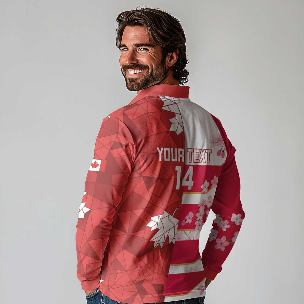 Canada and Japan Rugby Custom Long Sleeve Polo Shirt Canucks Brave Blossoms Together Pacific LT14 - Polynesian Pride