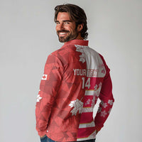 Canada and Japan Rugby Custom Long Sleeve Polo Shirt Canucks Brave Blossoms Together Pacific LT14 - Polynesian Pride