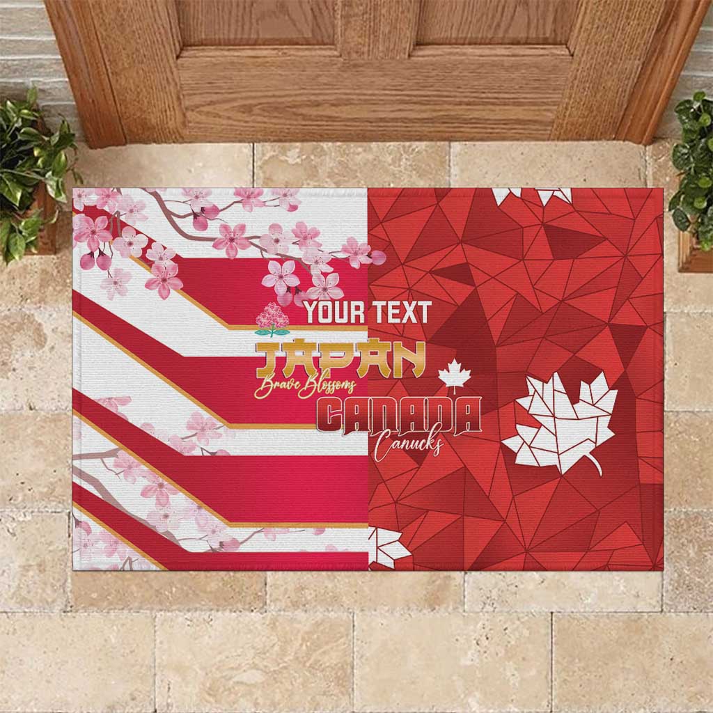 Canada and Japan Rugby Custom Rubber Doormat Canucks Brave Blossoms Together Pacific - Polynesian Pride