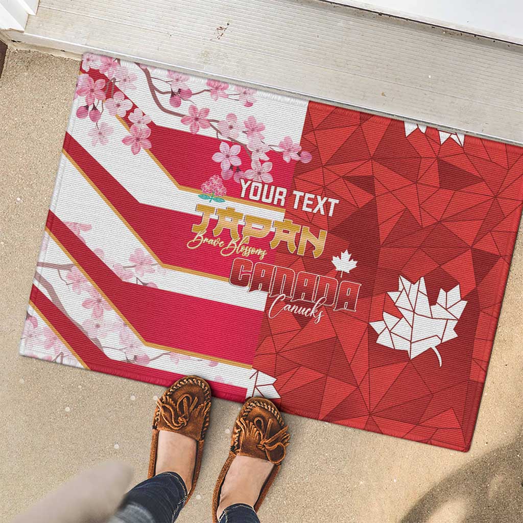 Canada and Japan Rugby Custom Rubber Doormat Canucks Brave Blossoms Together Pacific - Polynesian Pride