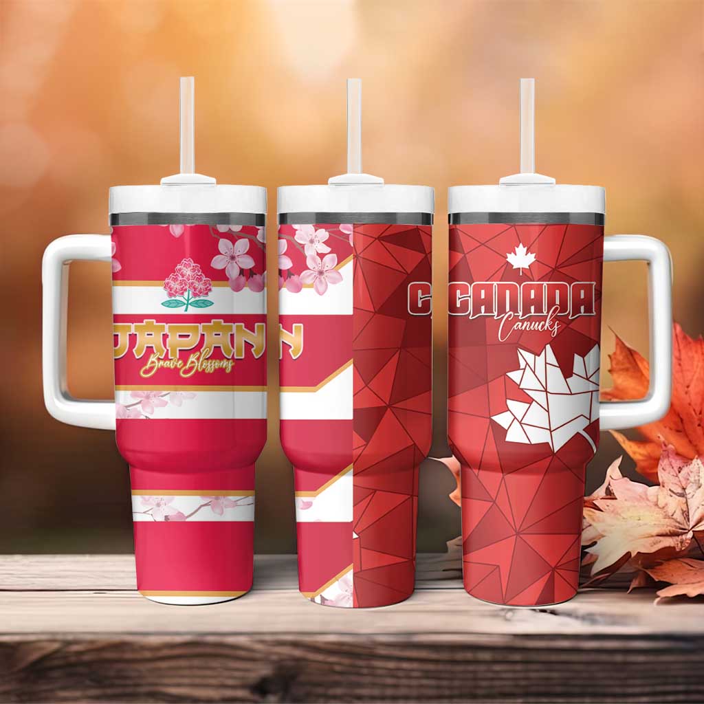 Canada and Japan Rugby Tumbler With Handle Canucks Brave Blossoms Together Pacific - Polynesian Pride