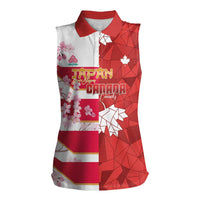 Canada and Japan Rugby Custom Women Sleeveless Polo Shirt Canucks Brave Blossoms Together Pacific LT14 Female Red - Polynesian Pride