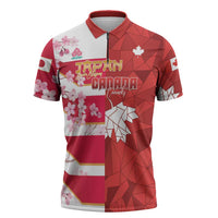 Canada and Japan Rugby Custom Zipper Polo Shirt Canucks Brave Blossoms Together Pacific LT14 Red - Polynesian Pride