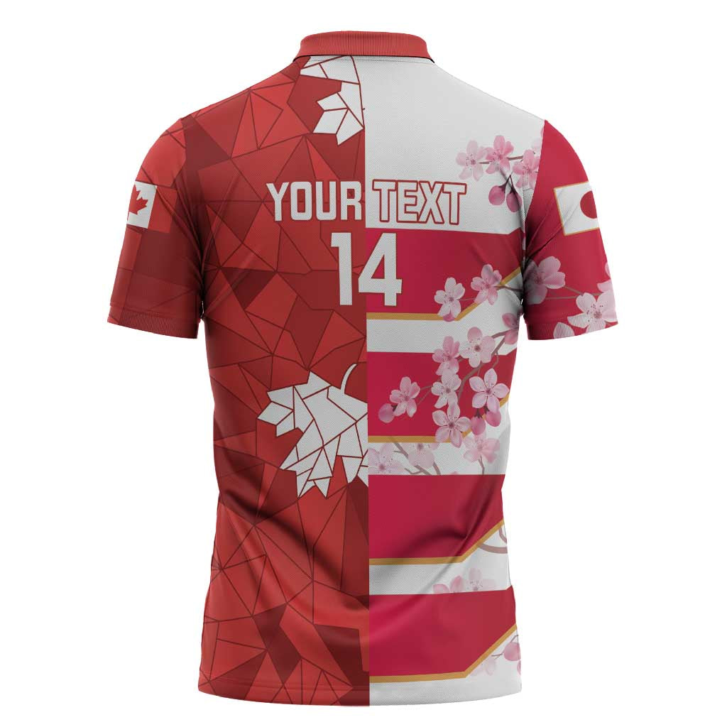 Canada and Japan Rugby Custom Zipper Polo Shirt Canucks Brave Blossoms Together Pacific LT14 - Polynesian Pride
