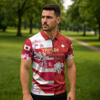 Canada and Japan Rugby Custom Zipper Polo Shirt Canucks Brave Blossoms Together Pacific LT14 - Polynesian Pride
