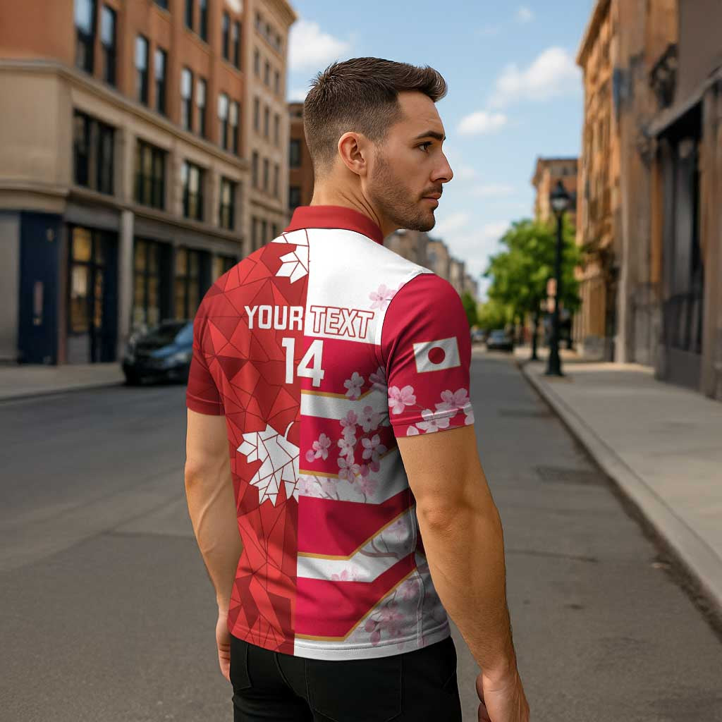 Canada and Japan Rugby Custom Zipper Polo Shirt Canucks Brave Blossoms Together Pacific LT14 - Polynesian Pride