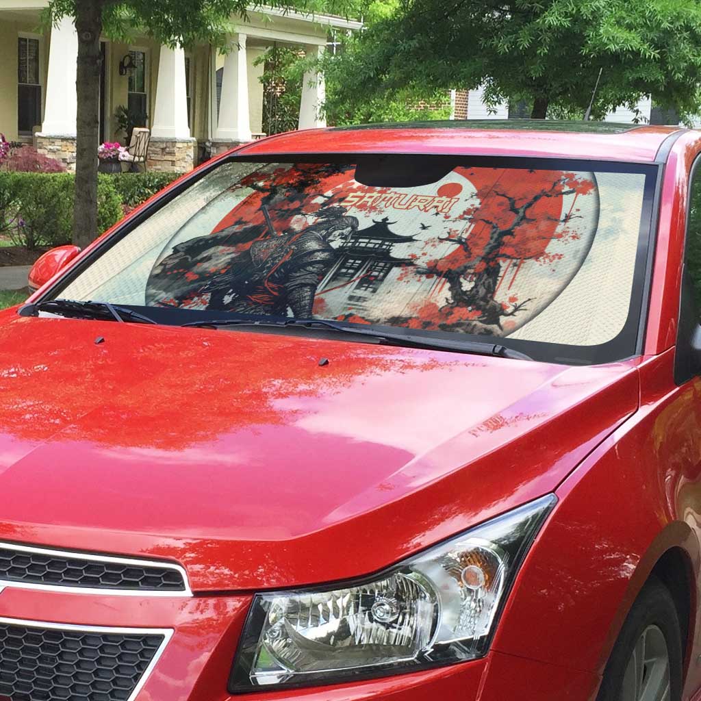 Samurai Warrior Japan Auto Sun Shade Red-blossomed Tree Classic Japanese Stylized - Polynesian Pride