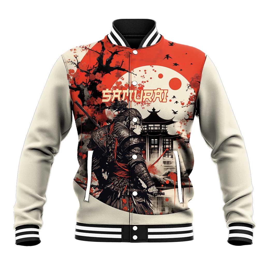 Samurai Warrior Japan Baseball Jacket Red-blossomed Tree Classic Japanese Stylized LT14 Unisex Red - Polynesian Pride