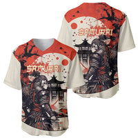 Samurai Warrior Japan Baseball Jersey Red-blossomed Tree Classic Japanese Stylized - Polynesian Pride