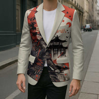 Samurai Warrior Japan Blazer Red-blossomed Tree Classic Japanese Stylized - Polynesian Pride