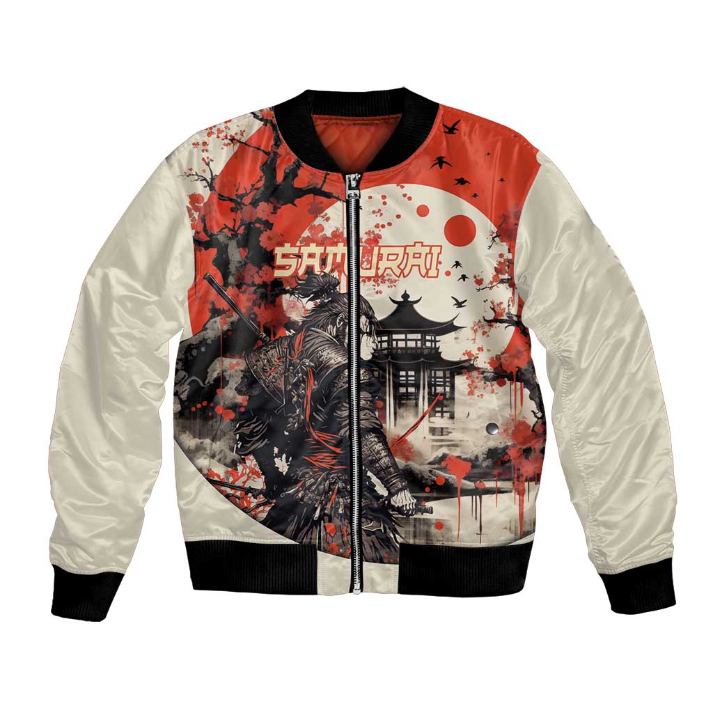 Samurai Warrior Japan Bomber Jacket Red-blossomed Tree Classic Japanese Stylized LT14 Unisex Red - Polynesian Pride