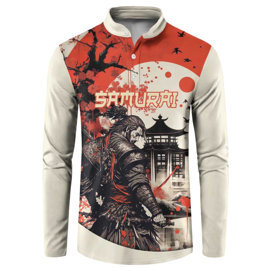Samurai Warrior Japan Button Sweatshirt Red-blossomed Tree Classic Japanese Stylized LT14 Red - Polynesian Pride