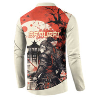 Samurai Warrior Japan Button Sweatshirt Red-blossomed Tree Classic Japanese Stylized - Polynesian Pride