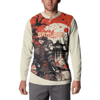 Samurai Warrior Japan Button Sweatshirt Red-blossomed Tree Classic Japanese Stylized - Polynesian Pride